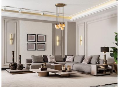 Hoekbank L-vorm Woonlandschap Stoffen Bank Grijs Modern Sofa