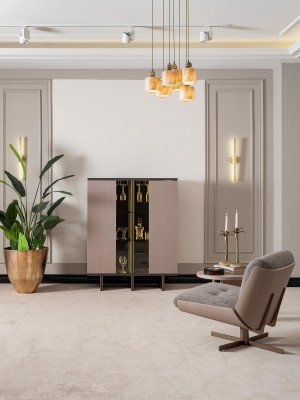 Kastgroep Vitrine Fauteuil Hout Beige Kast Woonkamer 2-delig