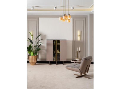 Kastgroep Vitrine Fauteuil Hout Beige Kast Woonkamer 2-delig
