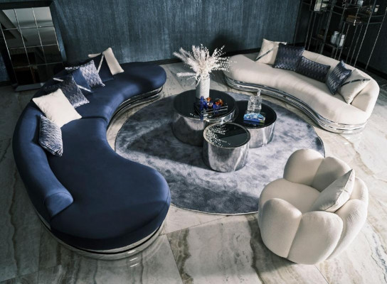 Bank Bankstel met 5 zitplaatsen Grote stoffen bank Blauw modern design