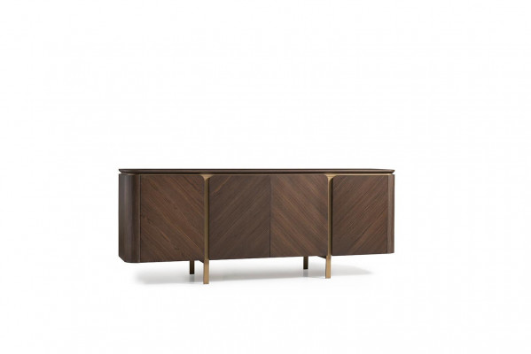 Set dressoir spiegel ladekast commode buffet bruin hout eetkamer.