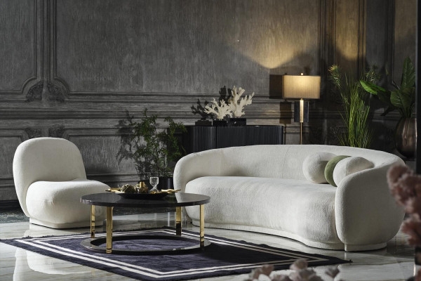 Sofaset, textielbankstel, wit gestoffeerde moderne bankstel, set van 2 banken