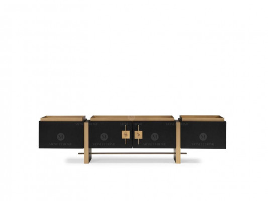 Sideboard RTV Lowboard TV Stand Zwart Modern Ontwerp Goud Hout