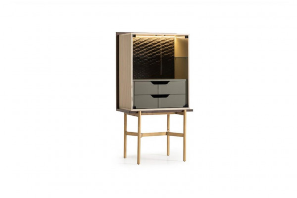 Drankschaank Kast Vitrine Bar Hout Woonkamer Modern Beige Luxe