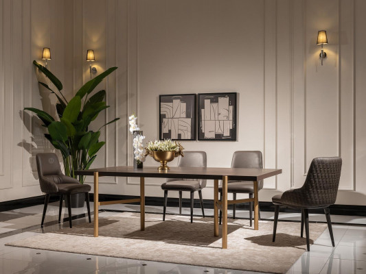 Eettafel Eettafel Tafel Eetkamer Hout Bruin Modern Goud Design