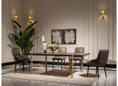 Eettafel Eettafel Tafel Eetkamer Hout Bruin Modern Goud Design