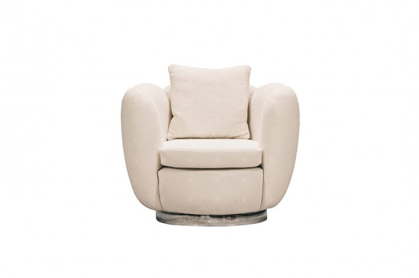 Moderne fauteuil, een zitter, witte stof, woonkamer, relaxfauteuil.