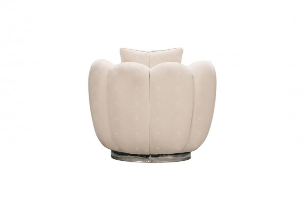 Moderne fauteuil, een zitter, witte stof, woonkamer, relaxfauteuil.
