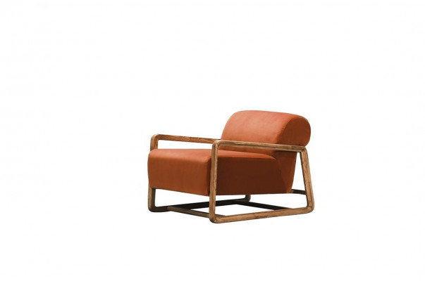 Fauteuil éénzitter zetel oranje hout woonkamer relaxfauteuil design
