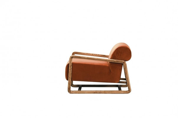 Fauteuil éénzitter zetel oranje hout woonkamer relaxfauteuil design
