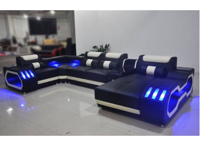 Leren hoekbank woonlandschap design bank lederen bank - USB - GELUIDSBOXEN