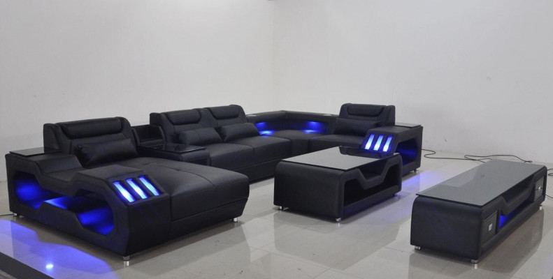 Leren hoekbank woonlandschap design bank lederen bank - USB - GELUIDSBOXEN