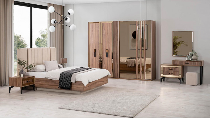 Luxe tweepersoons slaapkamer set bed hout 7-delig bruin modern