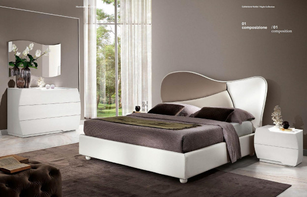 Slaapkamer Bed Nachtkastje Dressoir Spiegel Set Wit Modern Luxe Set 5-delig