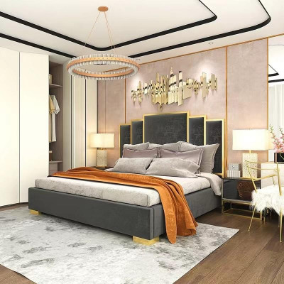 Bed 2x Nightstand 3-piece Bedroom Set Modern Luxury Design Nightstands
