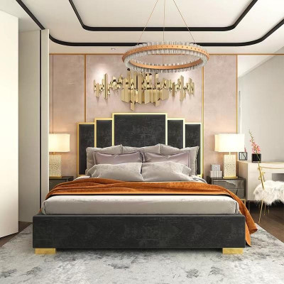 Bed 2x Nightstand 3-piece Bedroom Set Modern Luxury Design Nightstands