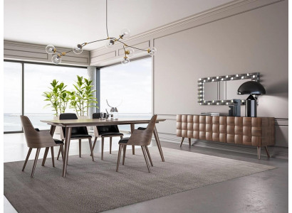 Compleet set 7-delig eetkamer eettafel Nieuw 4x Stoelen Luxe dressoir met spiegel