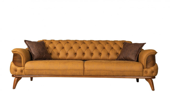 Driepersoonsbank Moderne Zits Chesterfield Leer Geel Design Woonkamer
