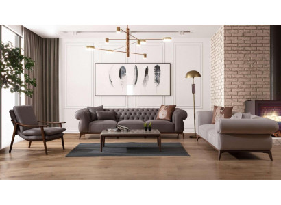 Grijze woonkamer bankstel Luxe 4-zits designer 3-zits elegante fauteuil