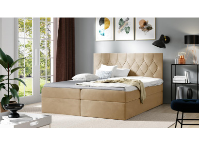 Luxe boxspring bed hotel bedden gestoffeerde functie opbergbox 180x200cm beige