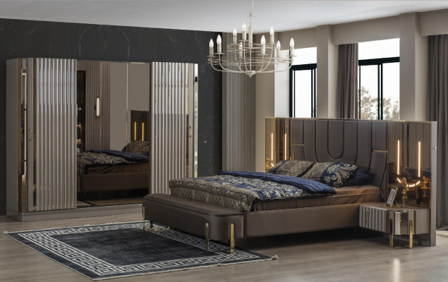 Tweepersoonsbed set Slaapkamer Luxe Bed Modern Bruin 3-delige Ontwerp