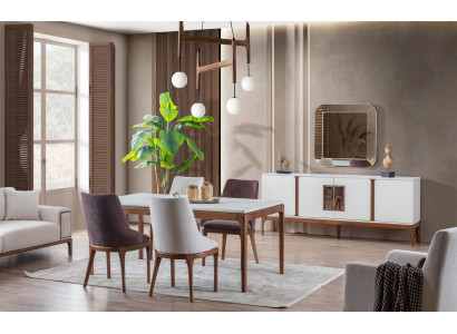 Luxe eetkamerset Eettafel 4x stoelen Dressoir Spiegel 7-delig Modern