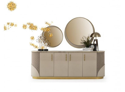 Dressoir 2x Spiegel Woonkamer Ontwerp Luxe Meubelen Console Tv-meubel Beige