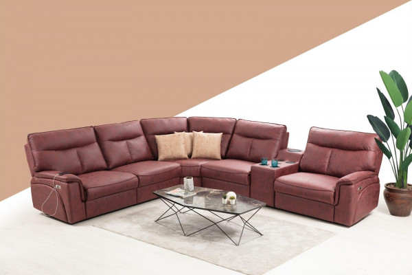 Hoekbank L-vorm Design Woonkamer Luxe Zitmeubels Modern Rood Meubels met Bekleding
