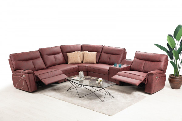Hoekbank L-vorm Design Woonkamer Luxe Zitmeubels Modern Rood Meubels met Bekleding