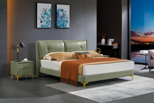 Slaapkamerset Bed Nachtkastje Ontwerp Modern Luxe Bedden Leer 3-delig.