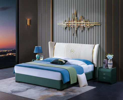 Houten designbed luxe tweepersoons huwelijks hotel modern frame slaapkamer.