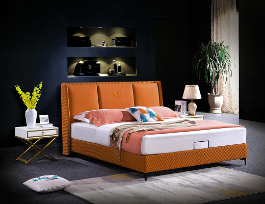 Bedbekleding Oranje Luxe Dubbele Hotelbedden Leren Slaapkamer 180x200