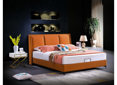 Bedbekleding Oranje Luxe Dubbele Hotelbedden Leren Slaapkamer 180x200