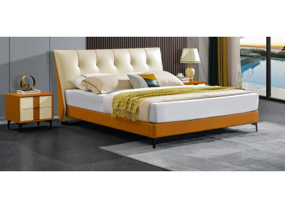 Ontwerpersbed Oranje Lederen Hotelkunstleren Bedden Tweepersoons Slaapkamer.