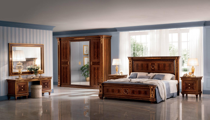 Slaapkamer set Bed Nachtkastje Commode Spiegel Kruk Nieuw 7-delig Barok