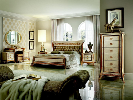 Slaapkamer set Barok Rococo bed nachtkastje commode spiegel krukje nieuw