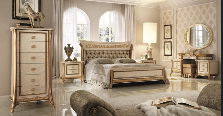 Slaapkamer set Bed Nachtkastje Commode Spiegel Kruk Nieuw 7-delig Barok Rococo