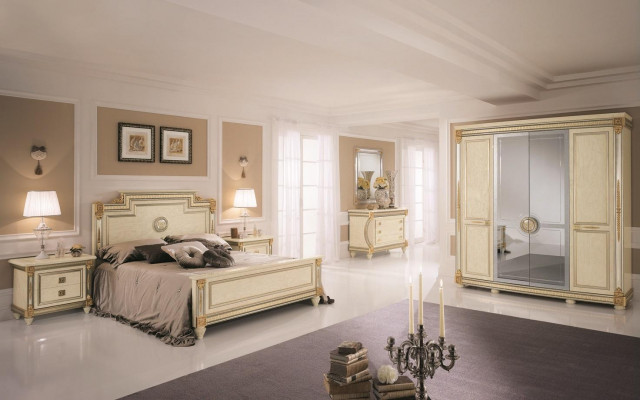 Klassieke slaapkamer set Nachtkastjes Bed Stijl Hout Bed Italiaanse meubels 6-delig
