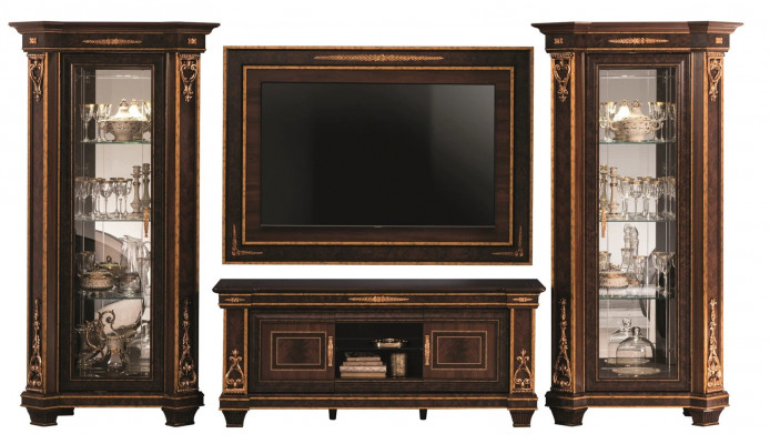 Woonkamer compleet set Woonkamercombinatie 4 delig Woonwand Hout 2x Vitrine Nieuw