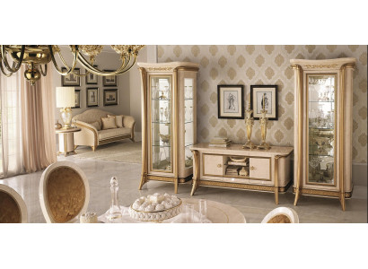 Woonkamerset Woonkamer Sideboard 2x Vitrine 3-delige woonwand arredoclassic  Woonkamerset Woonkamer Dressoir 2x Vitrine 3-delige wandmeubel arredoclassic