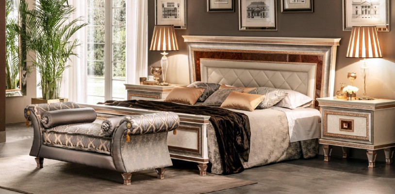 Luxe slaapkamerset 4-dlg. Bed + 2x nachtkastje + chaiselongue design ligstoel