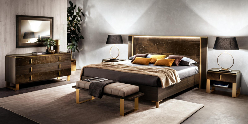 Slaapkamer Set Bed 2x Nachtkastje Dressoir Bedden Dubbel Hotel Bekleding 6-delig.