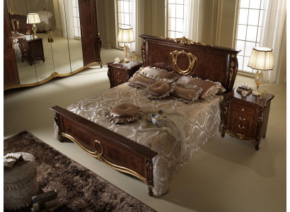 Tweepersoonsbed Bed Houten Ontwerp Bedden Antieke Stijl Barok Rococo 2x Nachtkastjes Nieuw