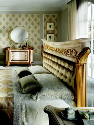 Bed + nachtkastje Koninklijk slaapkamer gestoffeerd bed Barok Rococo Designer
