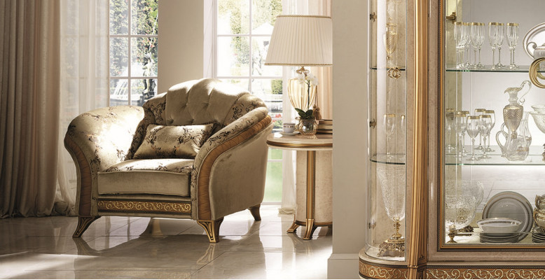 Woonkamer Luxe Fauteuil Hotel Bekleding Klassiek Eenpersoons Beige arredoclassic