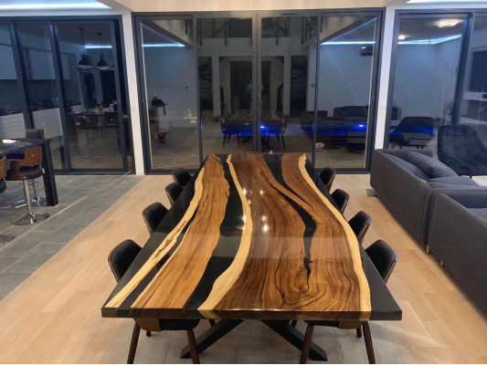 Vergadering Riviertafel Echt hout Massief Epoxyhars Tafels