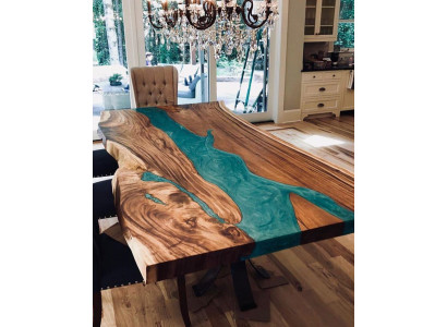 Eettafel epoxyhars echt hout massieve meubels epoxytafel giethars waterval