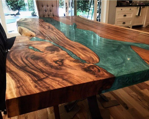 Eettafel epoxyhars echt hout massieve meubels epoxytafel giethars waterval