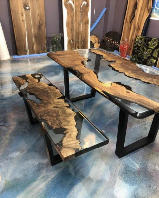 Eettafel Tafel Keukentafel Moderne Waterval Rivier Epoxyhars Meubels Nieuw Tafels