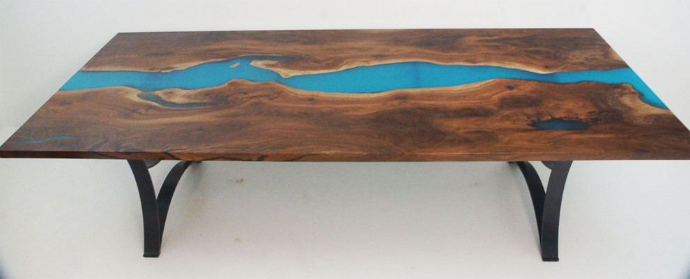 Eettafel tafels epoxyhars echt hout massief meubilair epoxytafel waterval nieuw